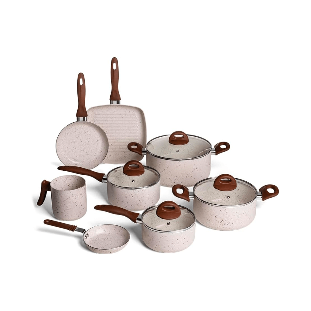 Brinox, Conjunto Panelas, 8Pcs Ceramic Life Smart Plus, Vanilla