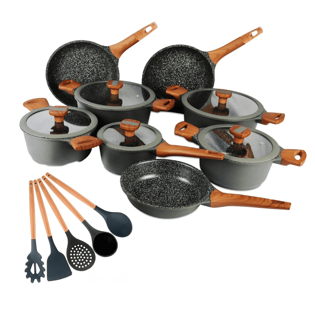 Jogo de Panelas 13 peças Titanium Exclusive Antiaderente Granito Bkza - Conjunto de Panelas com Fundo Triplo - Espessura de 5mm - Com Panelas Frigideiras...