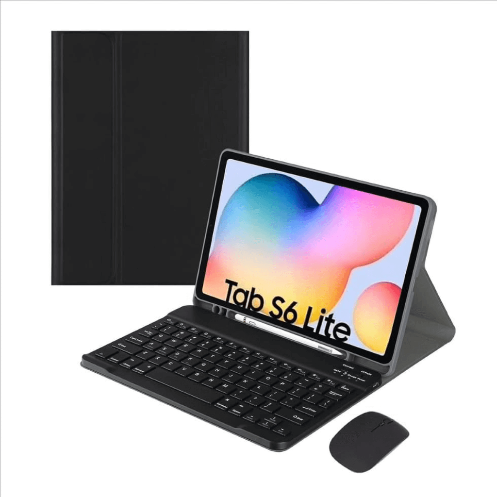 Capa de Couro Sintético Dupla Proteção com Teclado Bluetooth e Mouse para Galaxy Tab S6 Lite (Preto)