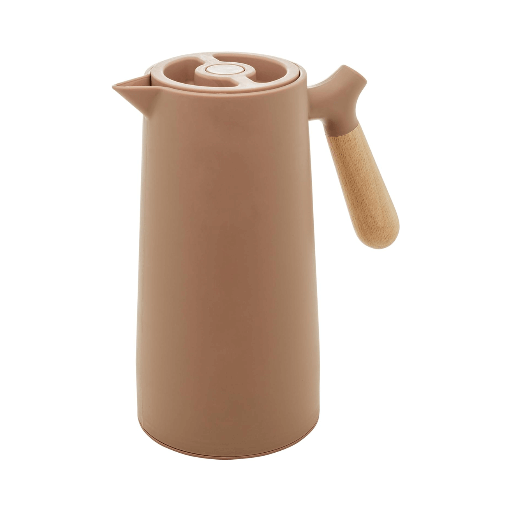 WOLFF Garrafa Térmica de Plástico com Cabo de Madeira Nórdica 1L Nude - Mesa Posta - Itens Para Casa - Utensílios de Cozinha - Perfeita Para Café e Chá