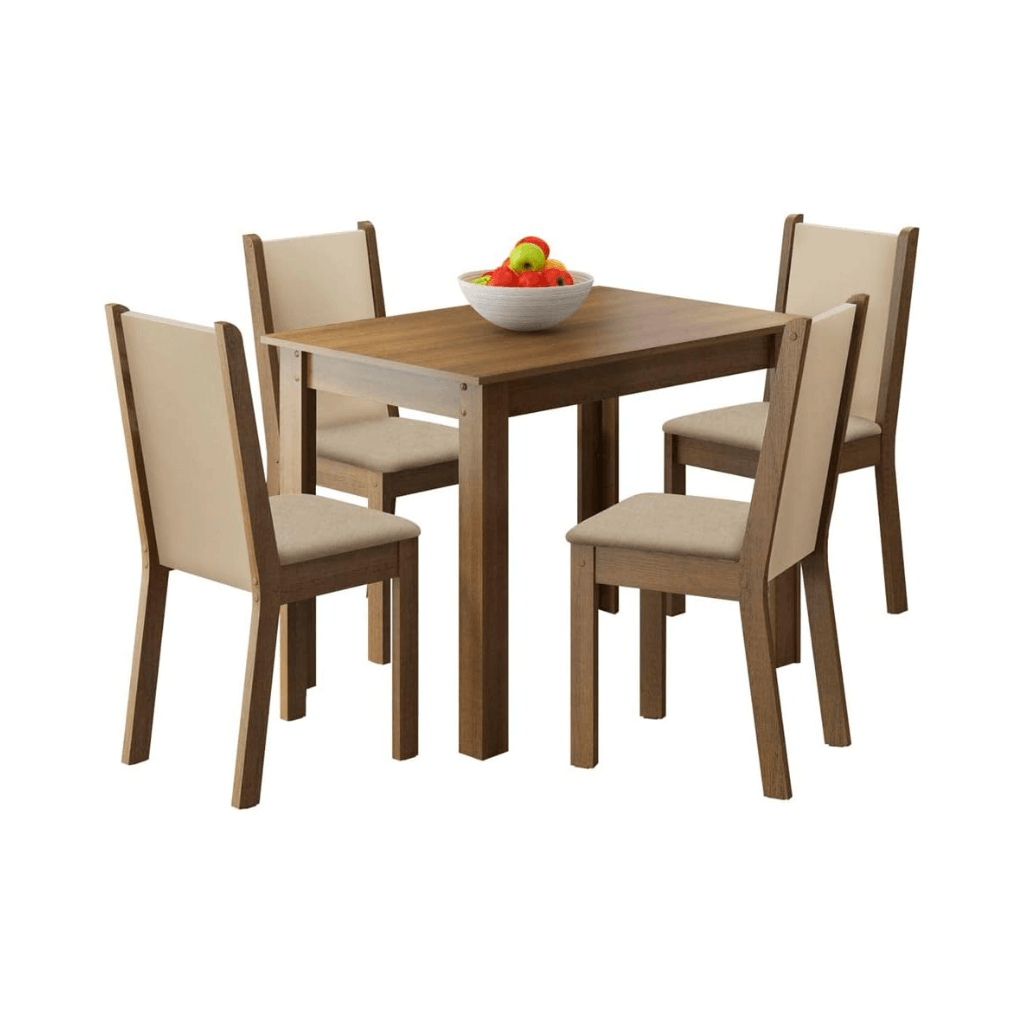 Conjunto Sala de Jantar Cíntia Madesa Mesa Tampo de Madeira com 4 Cadeiras - Rustic/Crema/Pérola Cor:Marrom